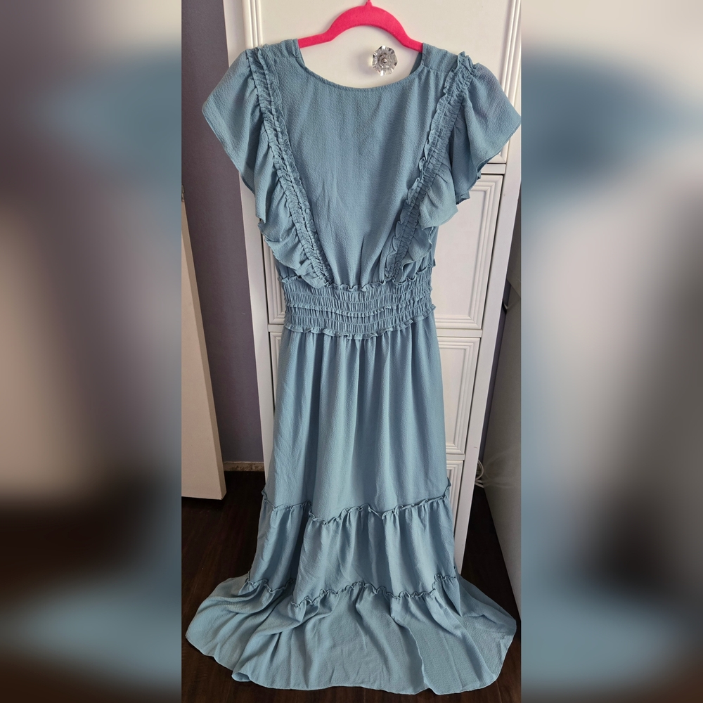Max Studio Pebble Crepe Flutter Sleeve Maxi Dress Size M NWT - Picture 6 of 11